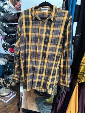 Joe Fresh Yellow and Black Plaid Long-Sleeve Button-Down Shirt